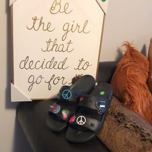 Brand New Black Crocs Two Strap Sandals with Jibbets M12